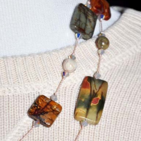 Handmade Hand Knotted Venus Jasper Chicklet Beaded Necklace 42 Inches - Picture 4 of 5